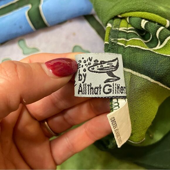 Champagne Collection by All That Glitters Silk One Size Blue and Green Top - Picture 7 of 11
